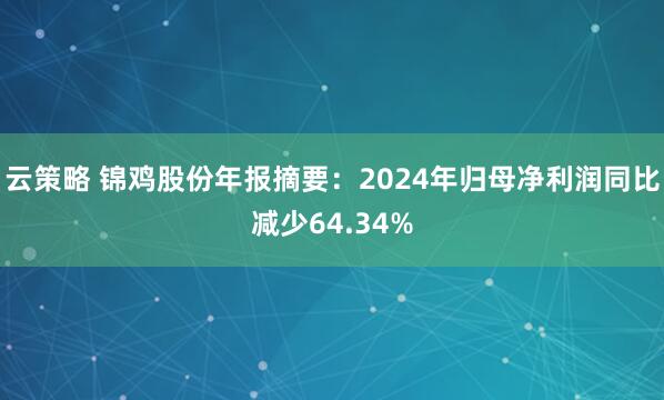 云策略 锦鸡股份年报摘要：2024年归母净利润同比减少64.34%